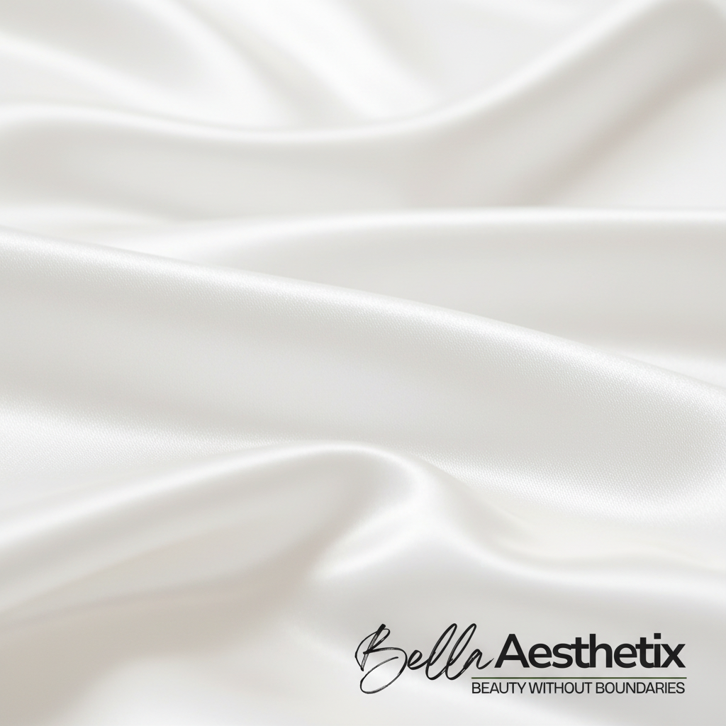 Close-up of white satin fabric texture