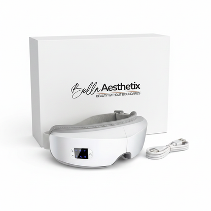 Bella Aesthetix Eye Massager with white branded packaging
