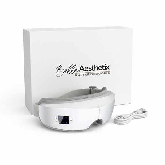 Bella Aesthetix Eye Massager with white branded packaging